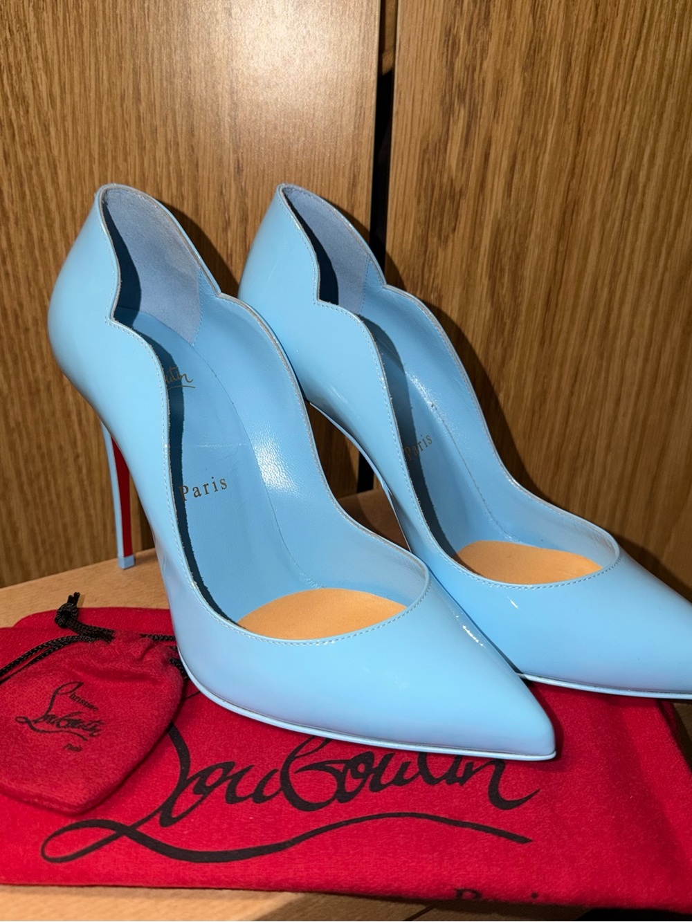 Christian Louboutin Baby Blue Patent Leather Pointed Toe Pumps - Hot Chick